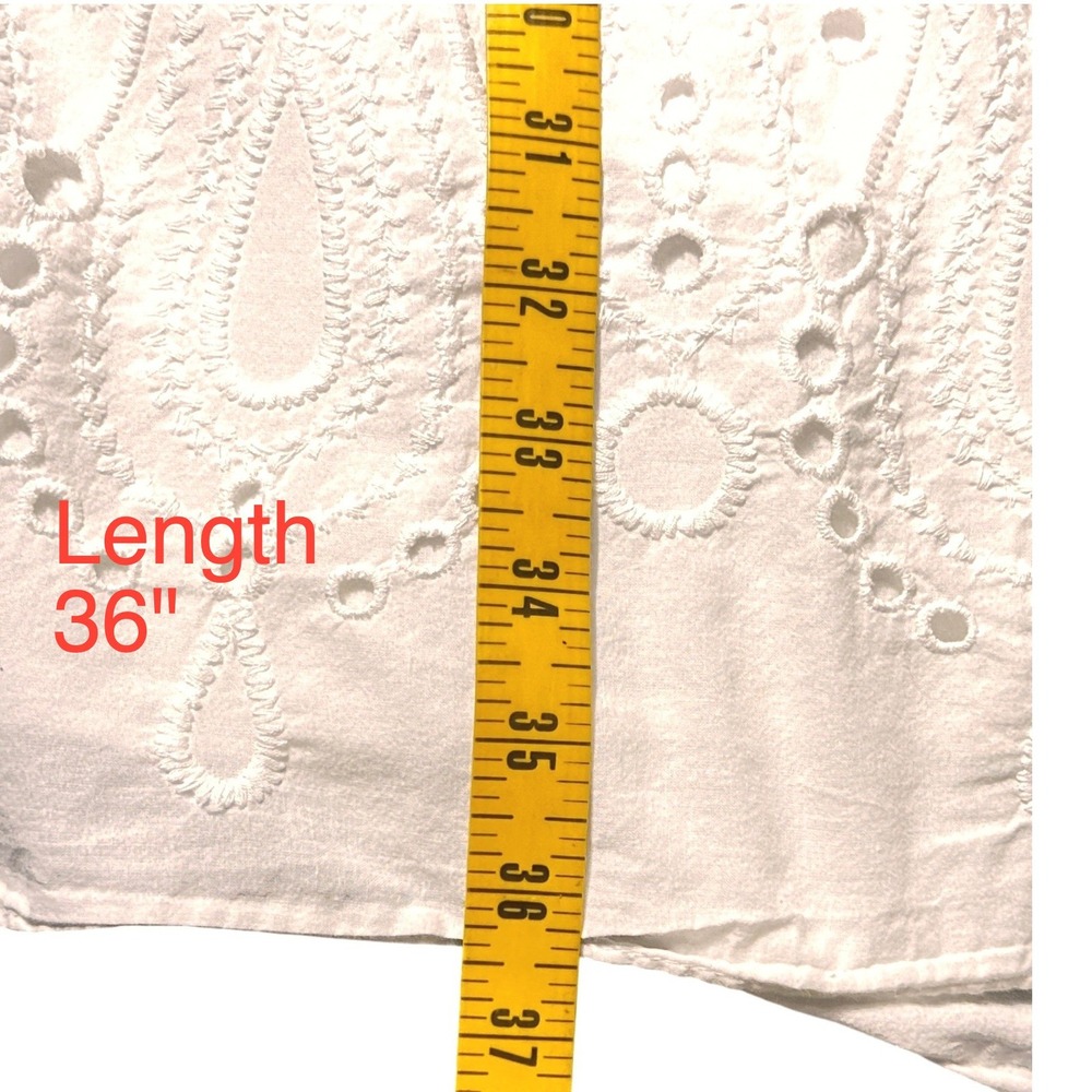Elle‎ Eyelet Dress Women White Cotton Size M Halter Neck Smocked Back Coquette - Picture 16 of 16